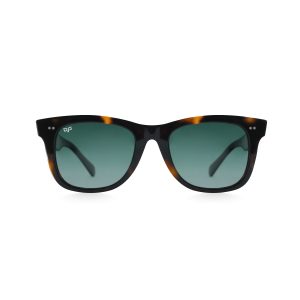 SQUARE SHELL BROWN FRAME AND TEMPLES WITH GREEN POLARISED LENSES HANDMADE