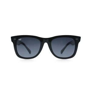 SQUARE BLACK FRAME AND TEMPLES WITH BLACK POLARISED LENSES HANDMADE