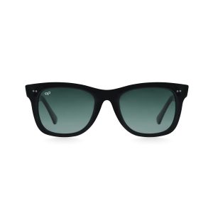 SQUARE BLACK FRAME AND TEMPLES WITH GREEN POLARISED LENSES HANDMADE