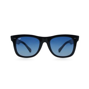 SQUARE BLACK FRAME AND TEMPLES WITH BLUE POLARISED LENSES HANDMADE