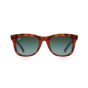 SQUARE SHELL BROWN FRAME AND TEMPLES GREEN POLARISED LENSES HANDMADE