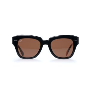 SQUARE BLACK FRAME AND SHELL BROWN TEMPLES WITH BROWN LENSES HANDMADE