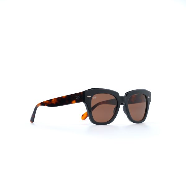 SQUARE BLACK FRAME AND SHELL BROWN TEMPLES WITH BROWN LENSES HANDMADE - Image 2