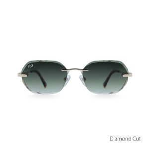 OVAL OYE MATTE GOLD DIAMOND CUT GREEN LENSES HANDMADE