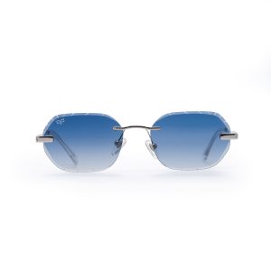 OVAL OYE SILVER DIAMOND CUT BLUE LENSES HANDMADE