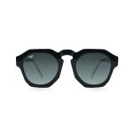ROUND BLACK FRAME WITH CLEAR TEMPLES AND BLACK LENSES