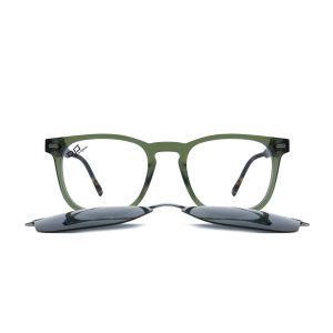 SQUARE OOG CLEAR GREEN AND SHELL BROWN HANDMADE WITH POLARISED CLIP ON