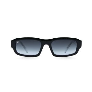 SQUARE BLACK FRAME WITH CLEAR TEMPLES AND BALCK LENSES