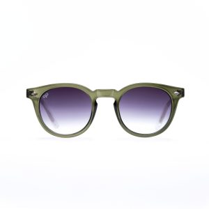 ROUND CLEAR GREEN FRAME AND CLEAR TEMPLES WITH BLACK LENSES