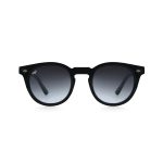 ROUND BLACK FRAME AND TEMPLES WITH BLACK LENSES