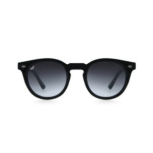 ROUND BLACK FRAME AND TEMPLES WITH BLACK LENSES