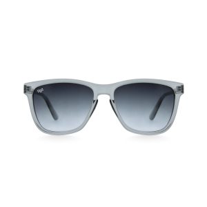 SQUARE CLEAR FRAME AND TEMPLES WITH BLACK LENSES