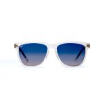 SQUARE CLEAR FRAME AND TEMPLES WITH BLUE POLARISED LENSES
