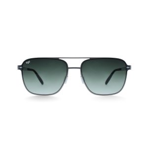 SQUARE STAINLESS STEEL SCREW LESS SILVER FRAME AND GREEN LENSES