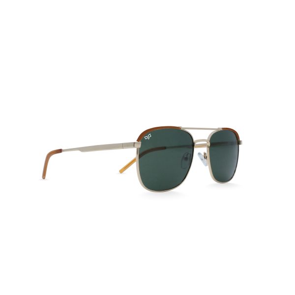SQUARE GOLD FRAME AND TEMPLES WITH GREEN POLARISED LENSES - Image 2