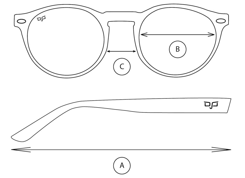 OJO frame size guide: lens width, bridge and temple length